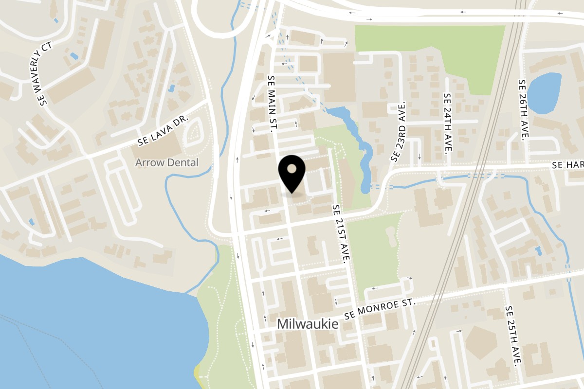 Map showing the location of Rice Thai Cookery on 10614 SE Main St in Milwaukie